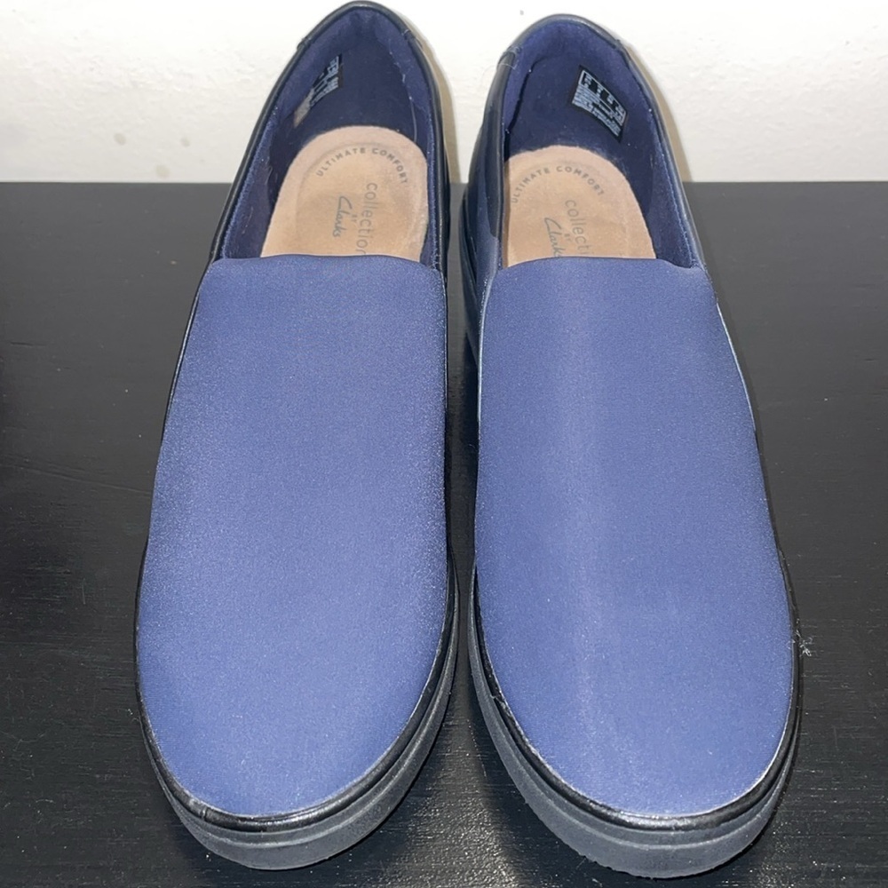 Clarks Women's Mazy Seabury Loafer, Navy Leather/Stretch Combi,‎ Size 8